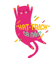 a pink cat is jumping in the air with the words " hat-trick " written on it