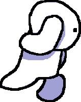 a pixel art drawing of a duck 's head with a purple tail