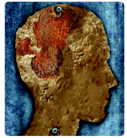 a drawing of a rusted head with a screw in it