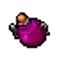 a pixel art of a purple bottle with a wooden handle .