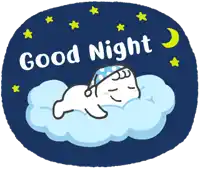 an illustration of a seal sleeping on a cloud with the words good night