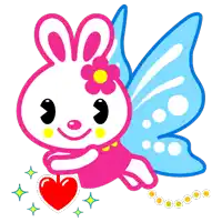 a cartoon bunny with butterfly wings is holding a heart