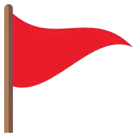 a red flag is waving in the wind on a wooden pole