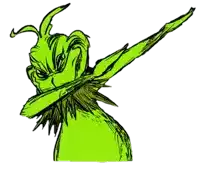 a drawing of a green cartoon character making a dab gesture