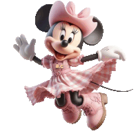 minnie mouse wearing a pink dress and a cowboy hat