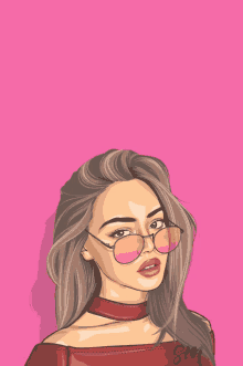 a drawing of a girl wearing sunglasses and a choker with the word girl on the bottom