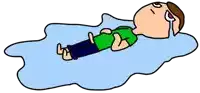 a cartoon of a person laying in a puddle of water with their eyes closed