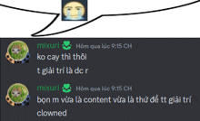 a screenshot of a discord conversation between mixuri and kocay thithoi