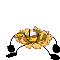 a cartoon drawing of nachos with a face and arms