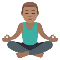 a man in a blue tank top sits in a lotus position