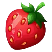 a cartoon illustration of a strawberry with a green stem and leaves on a white background .