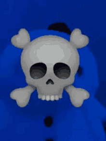 a cartoon skull and crossbones on a blue surface