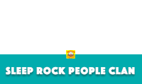 a sleep rock people clan logo is on a blue background