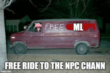 a red van with the words free ml written on the side