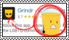 a blurred image of a grindr advertisement with a yellow box with a sad face on it .