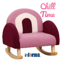 a pink and purple rocking chair with the words chill time behind it