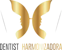 a logo for dentist harmonizadora shows a butterfly and two faces