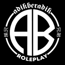 a white logo on a black background with the word roleplay in the middle .