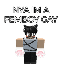 a picture of a person with the words nya im a femboy gay written on it