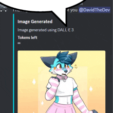 a picture of a furry with a speech bubble above it that says image generated