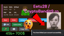 eetu28 / cryptobandit9 rn has 45b + 700 $ in his account