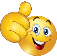 a smiley face is giving a thumbs up on a white background