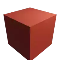 a red cube on a white background with a black border