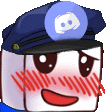 a cartoon character wearing a police hat and a discord logo on it .