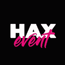 a logo for hax event with white and pink letters on a black background