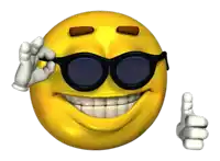 a cartoon smiley face wearing sunglasses and giving a thumbs up