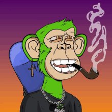 a cartoon of a monkey smoking a pipe with a cross earring