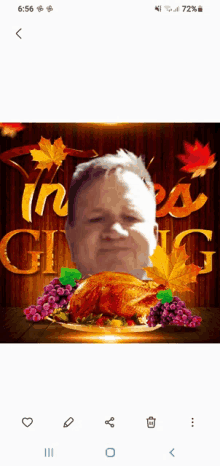 a picture of a man with a turkey and the words thanksgiving