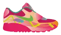 a pink nike shoe with a green swoosh on it