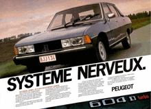 an advertisement for a peugeot 604 turbo car