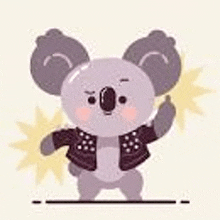 a cartoon koala bear wearing a leather jacket and holding a star .