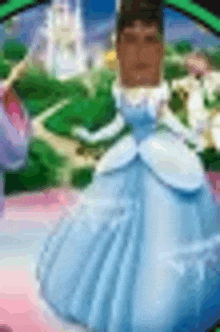 a blurry picture of a person in a blue dress .