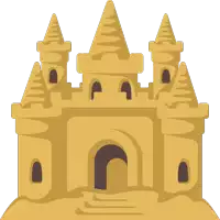 an illustration of a sand castle with a door