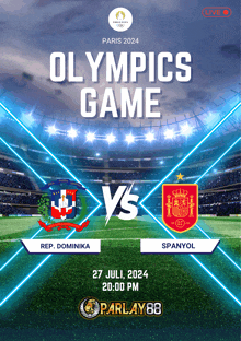 a poster for an olympics game between rep. dominika and spain