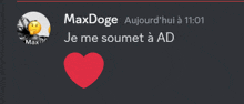 a message from maxdoge with a red heart in the middle