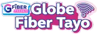 a logo for globe fiber tayo that is pink