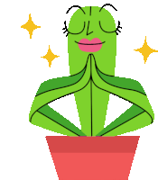 a cartoon cactus with its eyes closed and a pink mouth