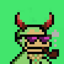 a pixel art of a person with horns and sunglasses