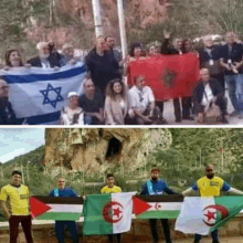 a group of people holding flags of different countries .