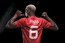 the back of a soccer player wearing a red jersey with the number 6 on the back .