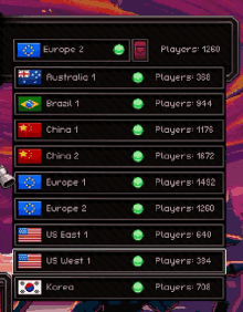 a screenshot of a video game shows players from europe and australia