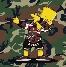 bart simpson wearing a supreme sweatshirt and pyrex shorts