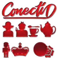 a set of red icons including a crown a teapot a cup and a plate