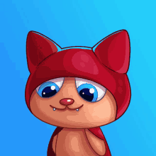 a cartoon cat wearing a red hat with blue eyes on a blue background