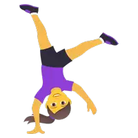 a girl in purple shorts is doing a handstand on a white background