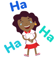 a cartoon of a girl laughing with the words ha written above her